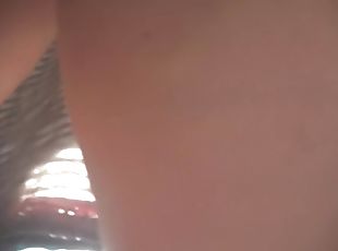 Voyeur video of a hot brunette walkin outside upskirt porno
