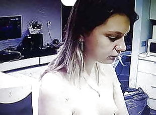 Young girl walking naked at home