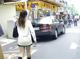 Asian babe skirt sharked while crossing the street