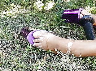 Foot fetish outdoors Hot milf in high heels