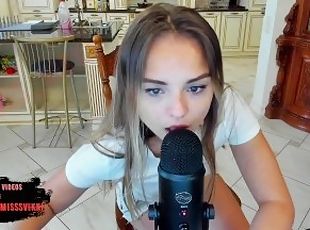 Asmr schoolgirl licks microphone