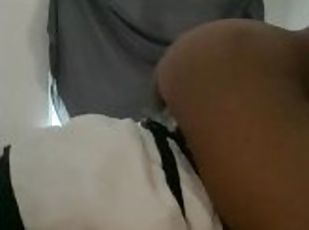 Ebony rides dildo(sorry for lighting and squeaky bed