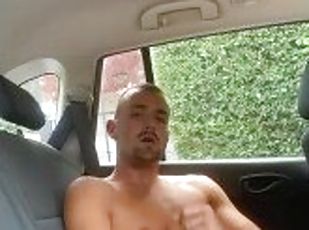 Boy with big dick caught jerking off in the car